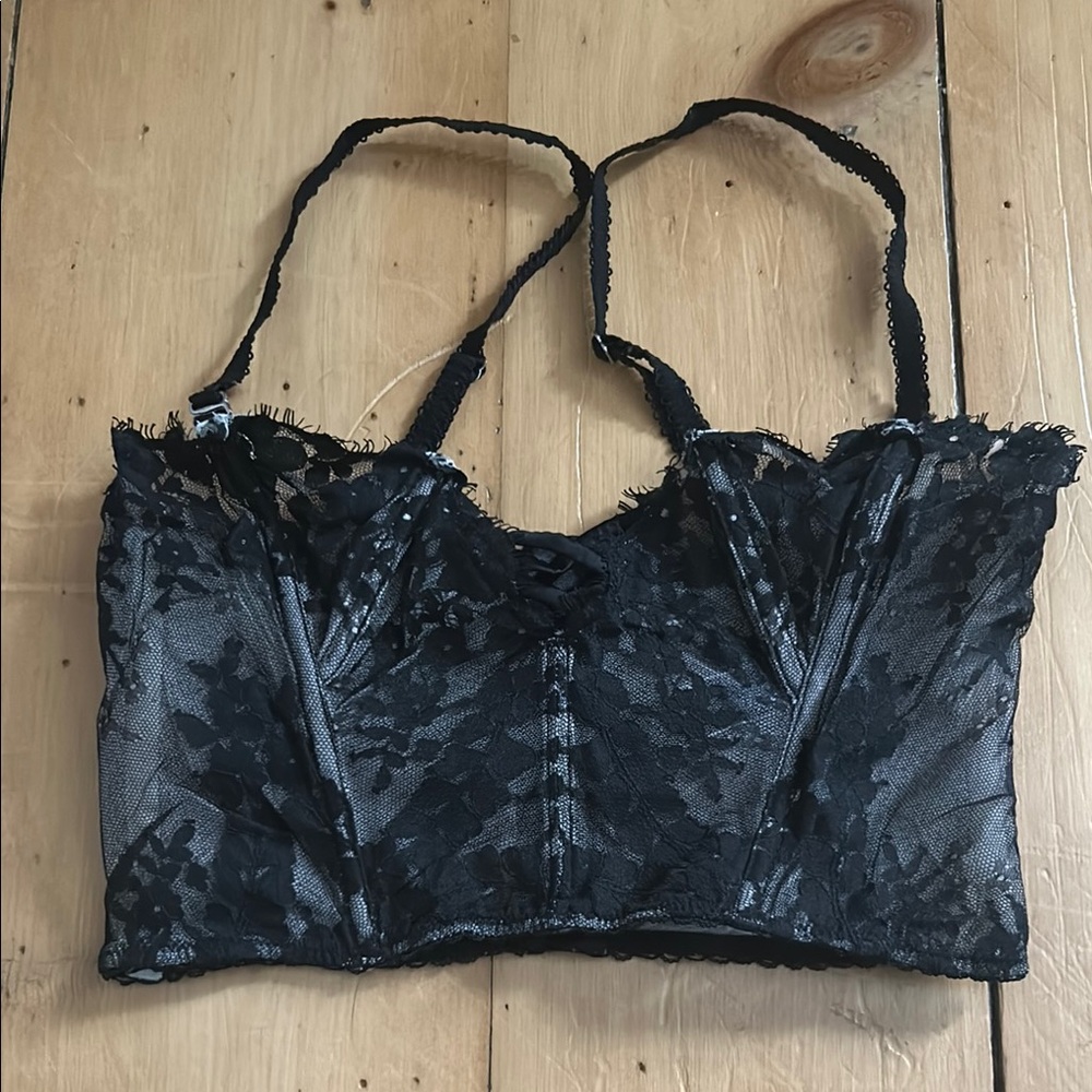 Black Lace Bralette with Sheer Fabric and Floral Detailing